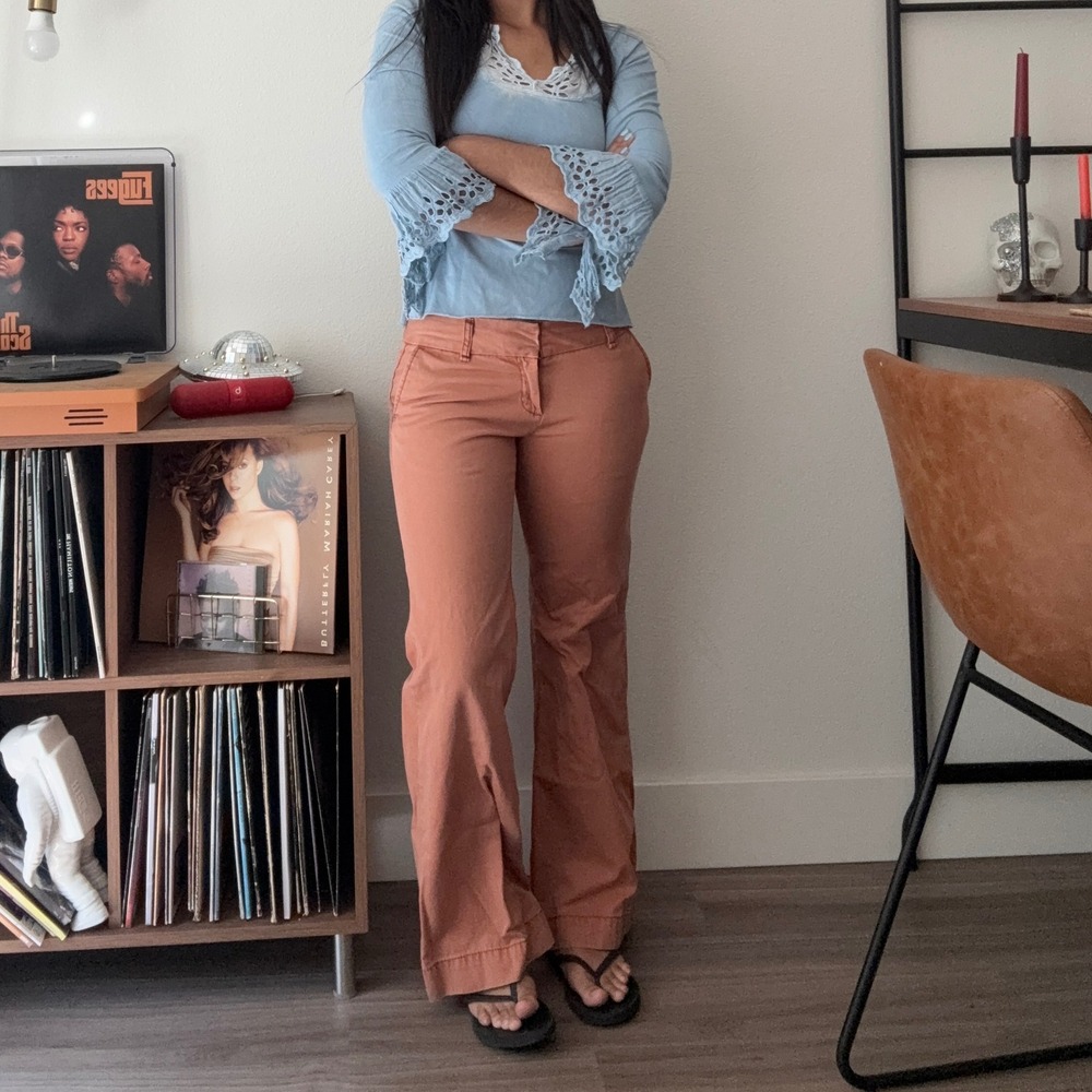 Gap Low Rise Flare Pants Terracotta Peach Cotton Y2K Wide Leg 4 REG RN54023